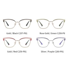 Designer Eye Glasses Cat-Eye Metal Frame Anti Blue Light Blocking Eyeglasses Optical Frame