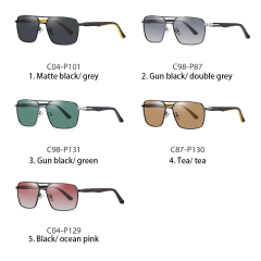 Men'S Sunglasses Double Bridge Square Polarized Lens Driving Anti-Glare Sunglasses With Two Color Spring Legs