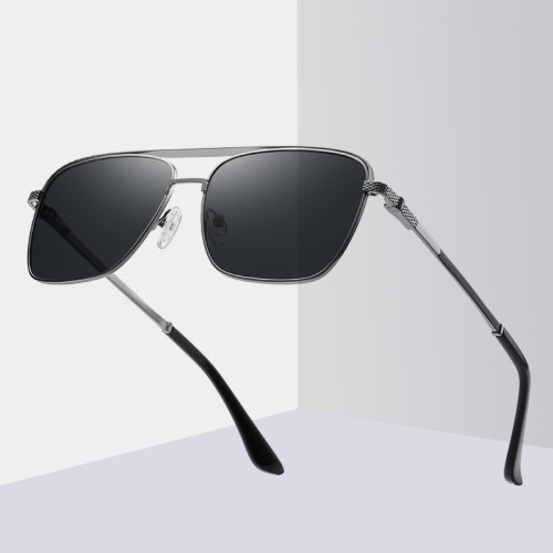Custom Logo New Fashionable Double Bridge Gradual Change Metal Square Sunglasses Tac Lens Polarized