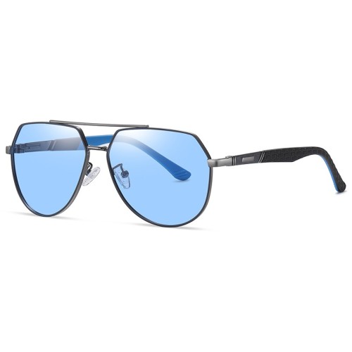 Textured Hollowing-Out Temple Frame Logo Branded Metal Polarized Sunglasses For Man