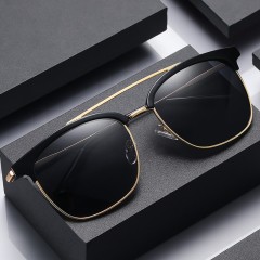 Fashion Square Double Bridge Designer Metal Sunglasses