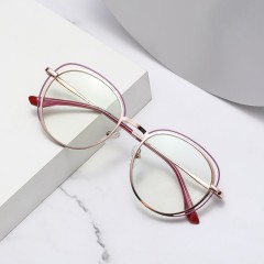 New Myopia Glasses Frame Women'S Metal Glasses Hollow Spring Legs Anti-Blue Light Glasses