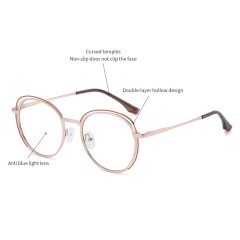 New Myopia Glasses Frame Women'S Metal Glasses Hollow Spring Legs Anti-Blue Light Glasses