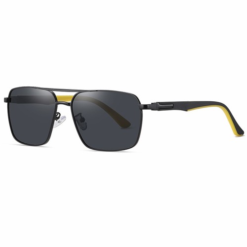 Men'S Sunglasses Double Bridge Square Polarized Lens Driving Anti-Glare Sunglasses With Two Color Spring Legs