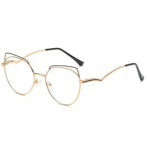 Ready To Ship Anti Blue Light Glasses Fashion Metal Flat Mirror Female Optical Frames With Ins Internet Personality Cateye Shape