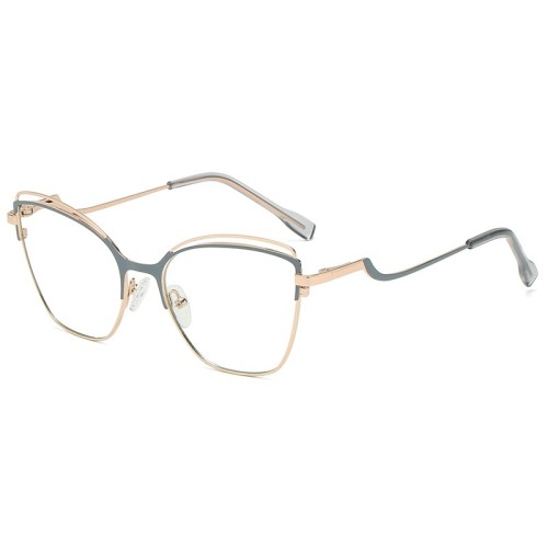 New Anti-Blue Light Glasses European American Fashion Cat Glasses Frame Female Metal Two-Color Ins Flat Mirror Eyeglasses