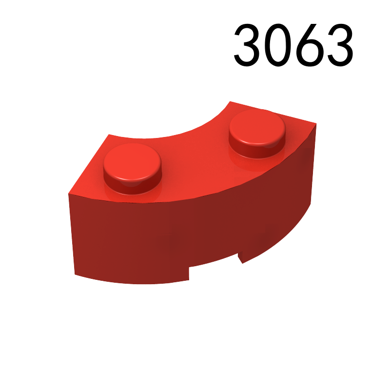 Item No: 3063   Brick, Round Corner 2 x 2 Macaroni with Stud Notch  Alternate Item No: 45417 Chinese Compatible with LEGO