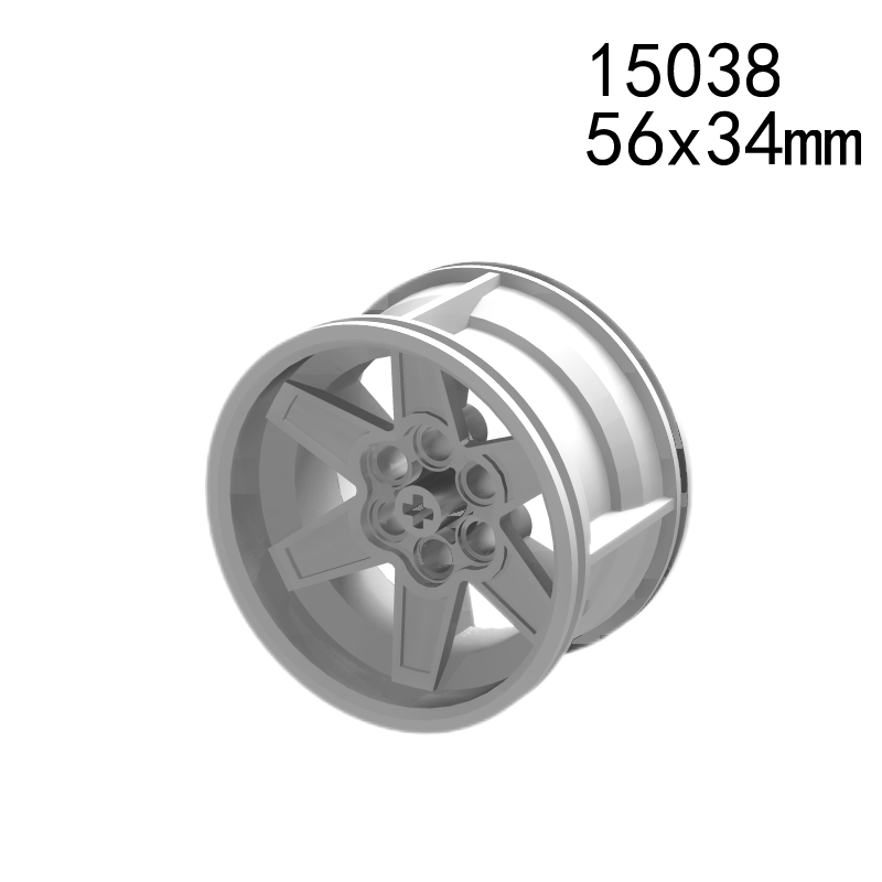 Item No: 15038  Wheel 56mm D. x 34mm Technic Racing Medium, 6 Pin Holes Alternate Item No: 51150 Chinese Compatible with LEGO