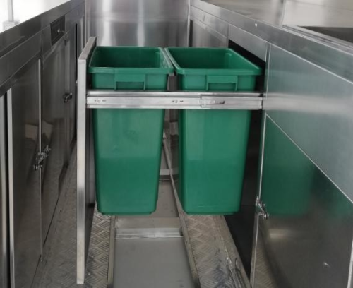 Sliding drawer trash bin