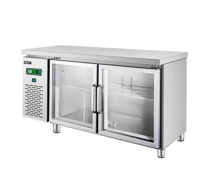 Commercial Stainless Steel Under Counter Refrigerator Glass Doors Workbench Fridge