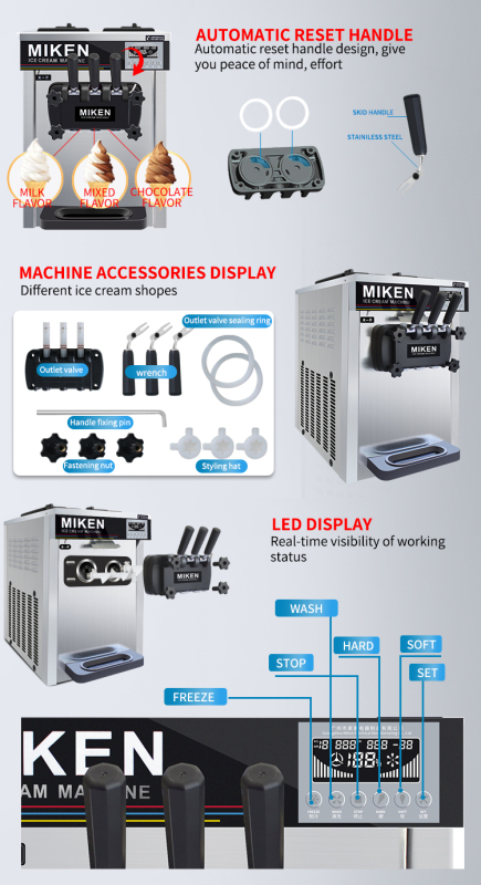Soft Ice Cream Machine Three Flavors with Air Pump