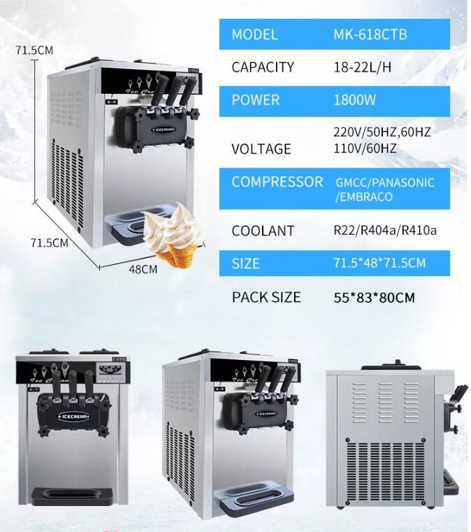 Soft Ice Cream Machine Three Flavors with Air Pump