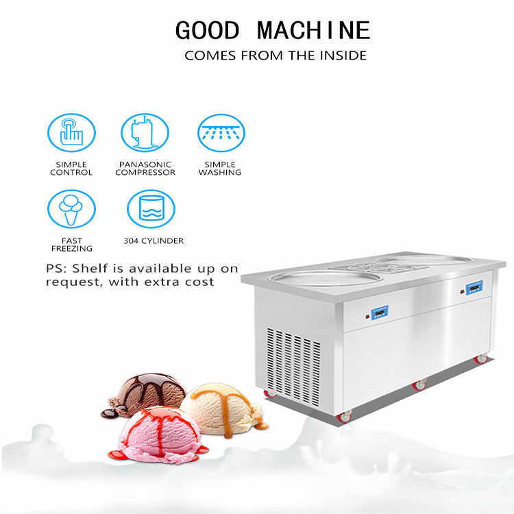 Rolled Ice Cream Machine Fried Ice Cram Maker Double Round Pans