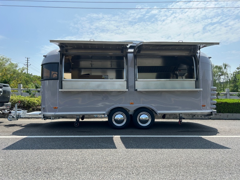 550cm Grey Airstream Food Trailer Fully Equipped Stainless Steel Mobile Catering Food Trailer