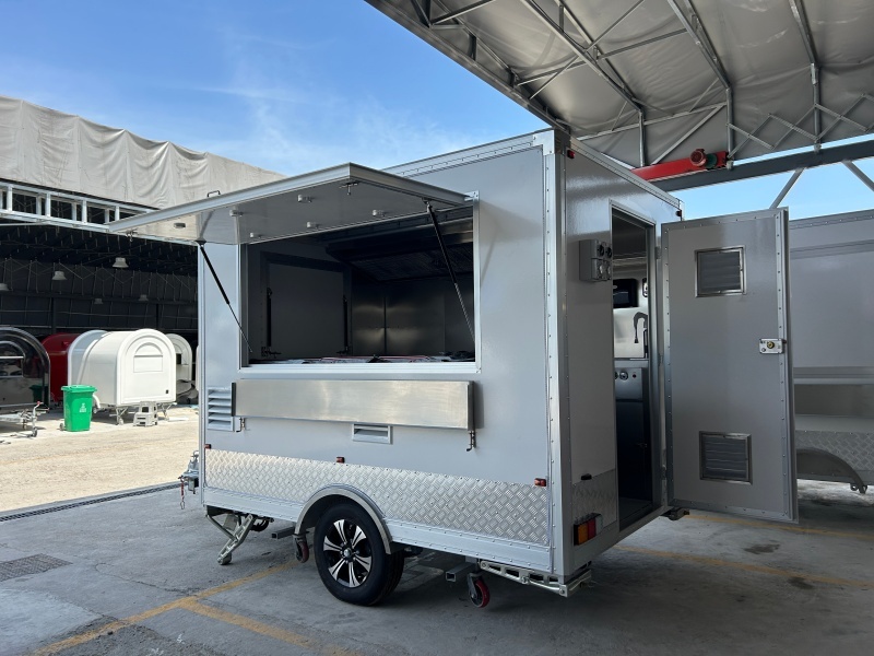Custom Square Food Trailer | 304 Stainless Steel Kitchen, Sink, Fridge & Range Hood