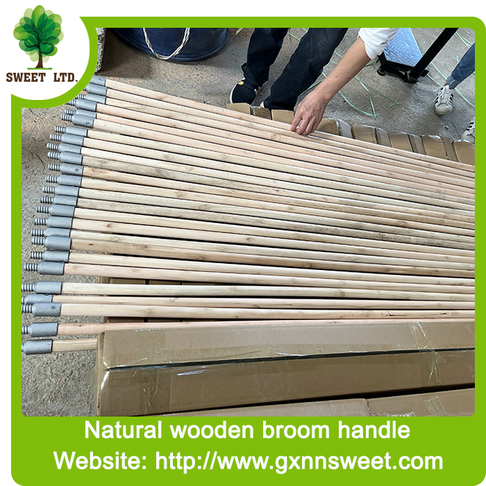 Metal threaded Natural Wooden Stick for Broom or Brush