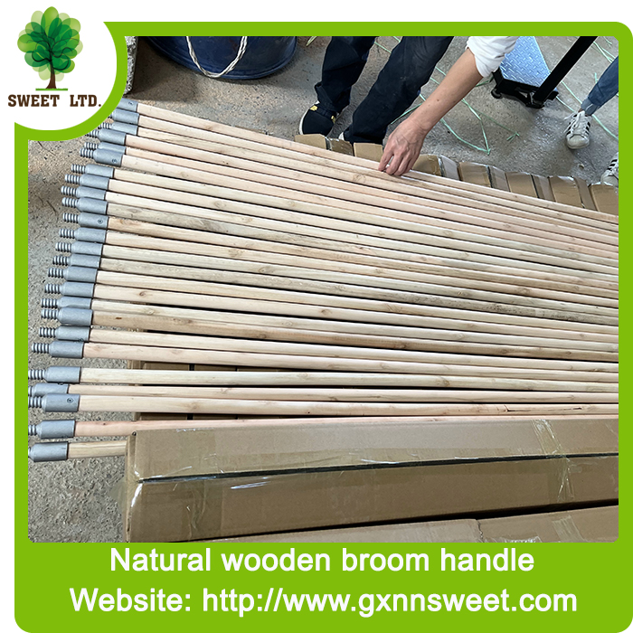 Natural Wooden Stick for Broom or Brush with Metal threaded
