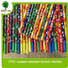 Chinese Supplier Flower design PVC Coated Wooden mop Stick