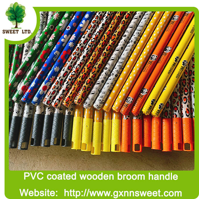 Eucalyptus Italian thread plastic hanger PVC coated handles Broom wooden Stick handles broom stick wooden handles