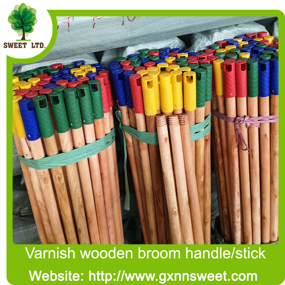 Chines factory varnished wooden broom stick with Italian thread