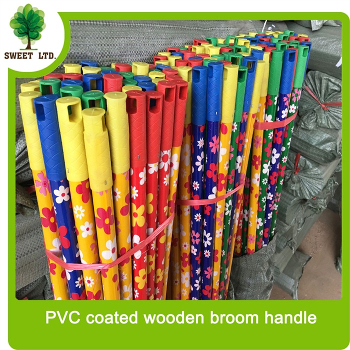 Chinese Supplier Flower design PVC Coated Wooden mop Stick