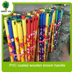 Chinese Supplier Flower design PVC Coated Wooden mop Stick