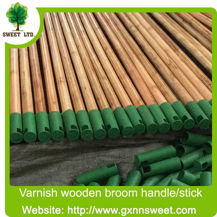 Chines factory varnished wooden broom stick with Italian thread