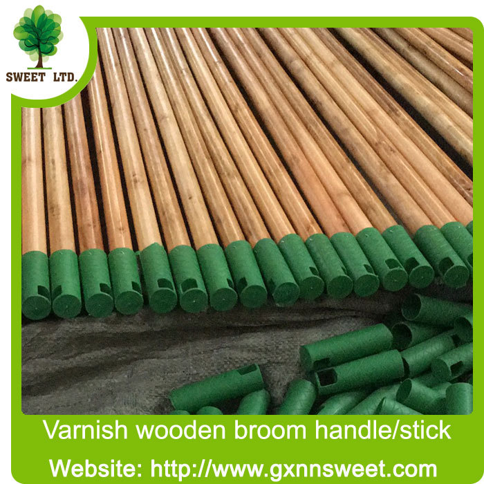 Chines factory varnished wooden broom stick with Italian thread