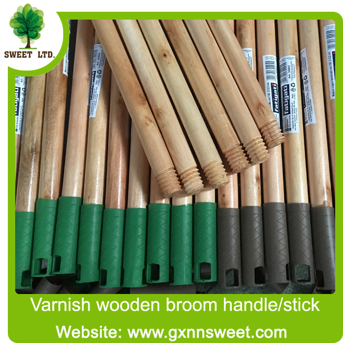 Chines factory varnished wooden broom stick with Italian thread