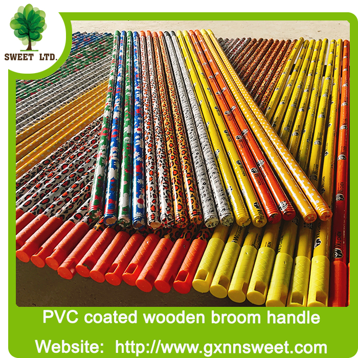 Eucalyptus Italian thread plastic hanger PVC coated handles Broom wooden Stick handles broom stick wooden handles