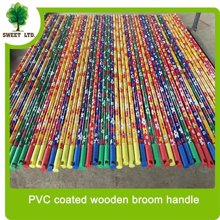 Chinese Supplier Flower design PVC Coated Wooden mop Stick