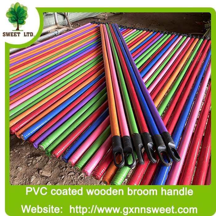 Guangxi PVC Coated Wooden Mop Stick Broom Handle Brush Pole