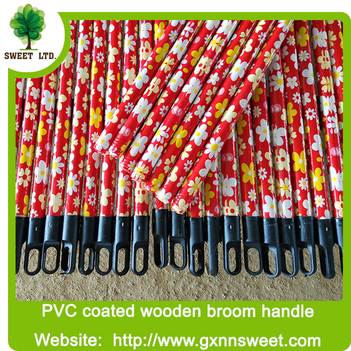 Sweet factory Flower design 2.2x120cm PVC coated Wooden broomstick
