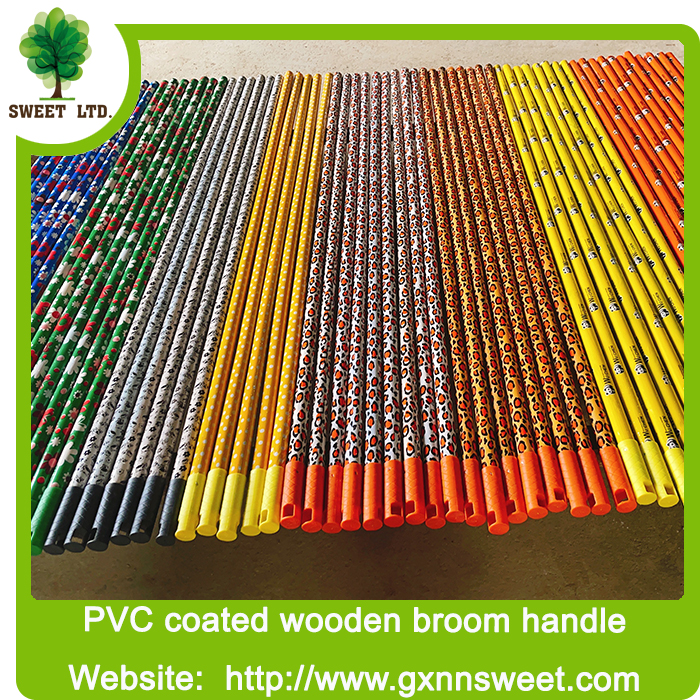 Eucalyptus Italian thread plastic hanger PVC coated handles Broom wooden Stick handles broom stick wooden handles