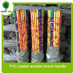 Chinese Supplier Flower design PVC Coated Wooden mop Stick