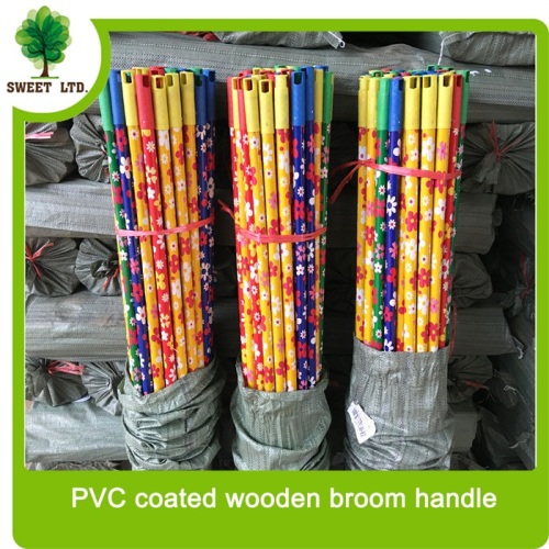 Chinese Supplier Flower design PVC Coated Wooden mop Stick
