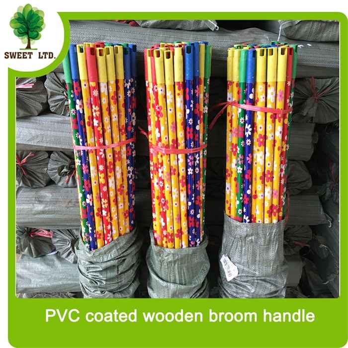 Chinese Supplier Flower design PVC Coated Wooden mop Stick