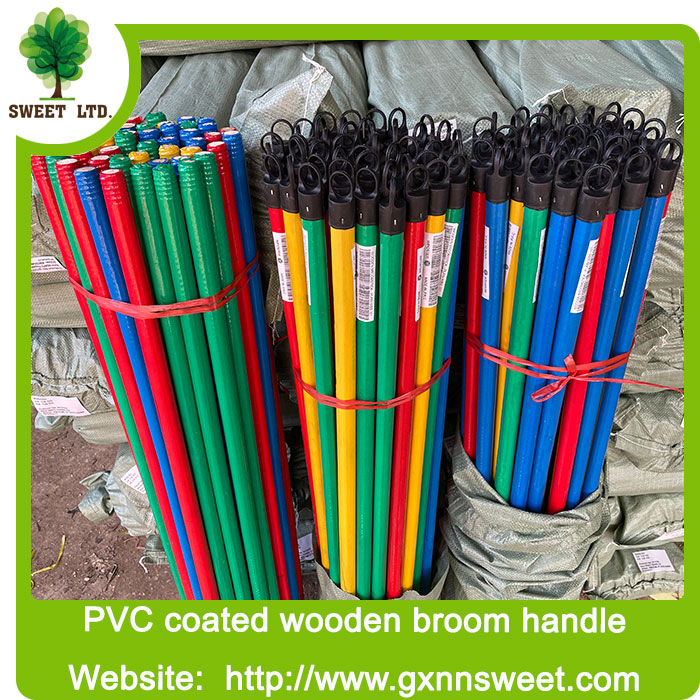 Factory cheap price broom handle wood pvc coated mop handle WOODEN BROOM HANDLE