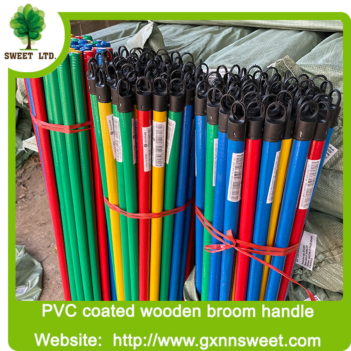 Factory cheap price broom handle wood pvc coated mop handle WOODEN BROOM HANDLE