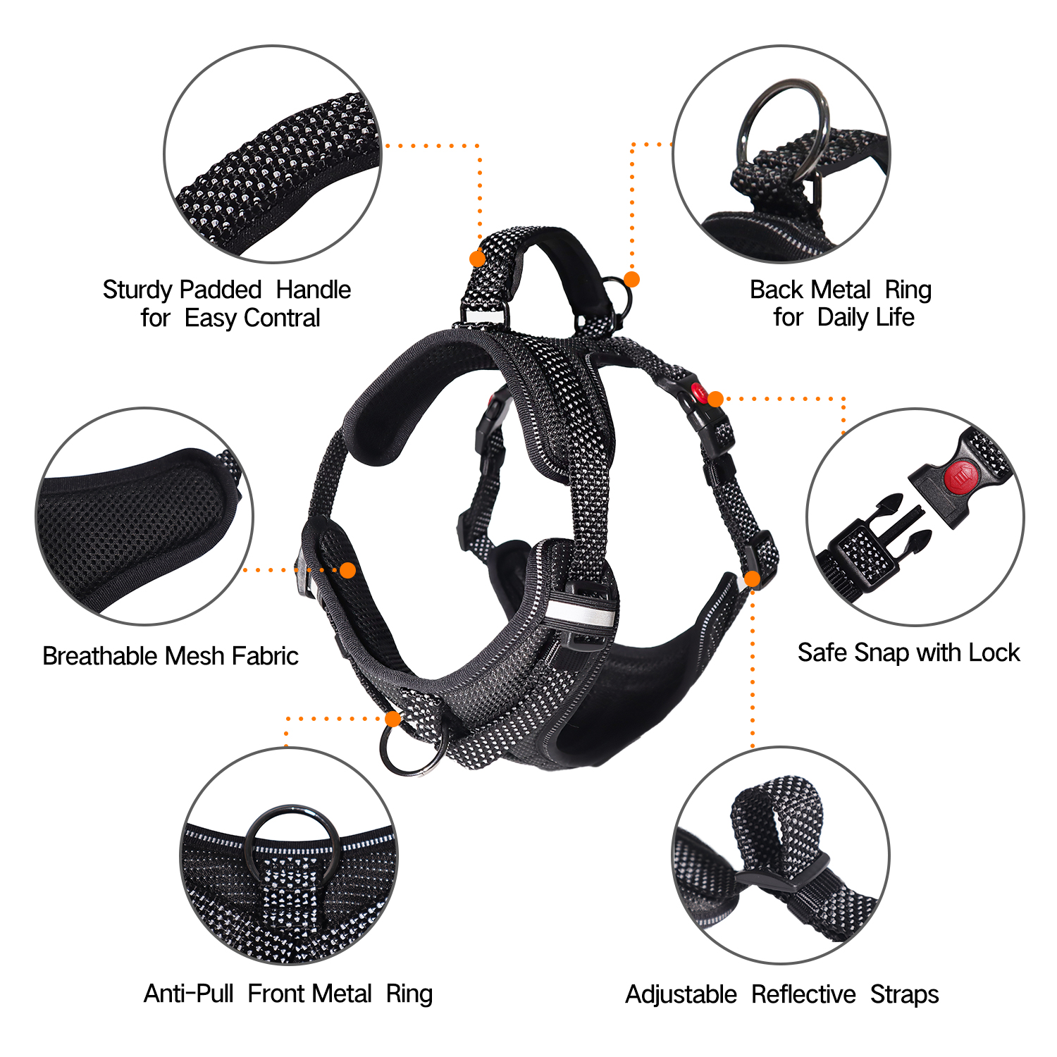 Reflective Dog Harness No Pull Adjustable Pet Harness Front Clip Heavy Duty Safe Dog Vest Soft Easy Control Harness for Small Medium Large Dogs