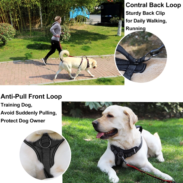 Reflective Dog Harness No Pull Adjustable Pet Harness Front Clip Heavy Duty Safe Dog Vest Soft Easy Control Harness for Small Medium Large Dogs