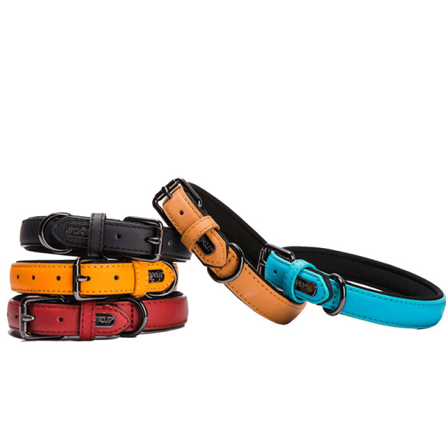 Dog Leather Collar, Soft Padded Round Puppy Collar, Handmade Genuine Leather Collar for Dog Small Large Cat Collars Black Red Blue