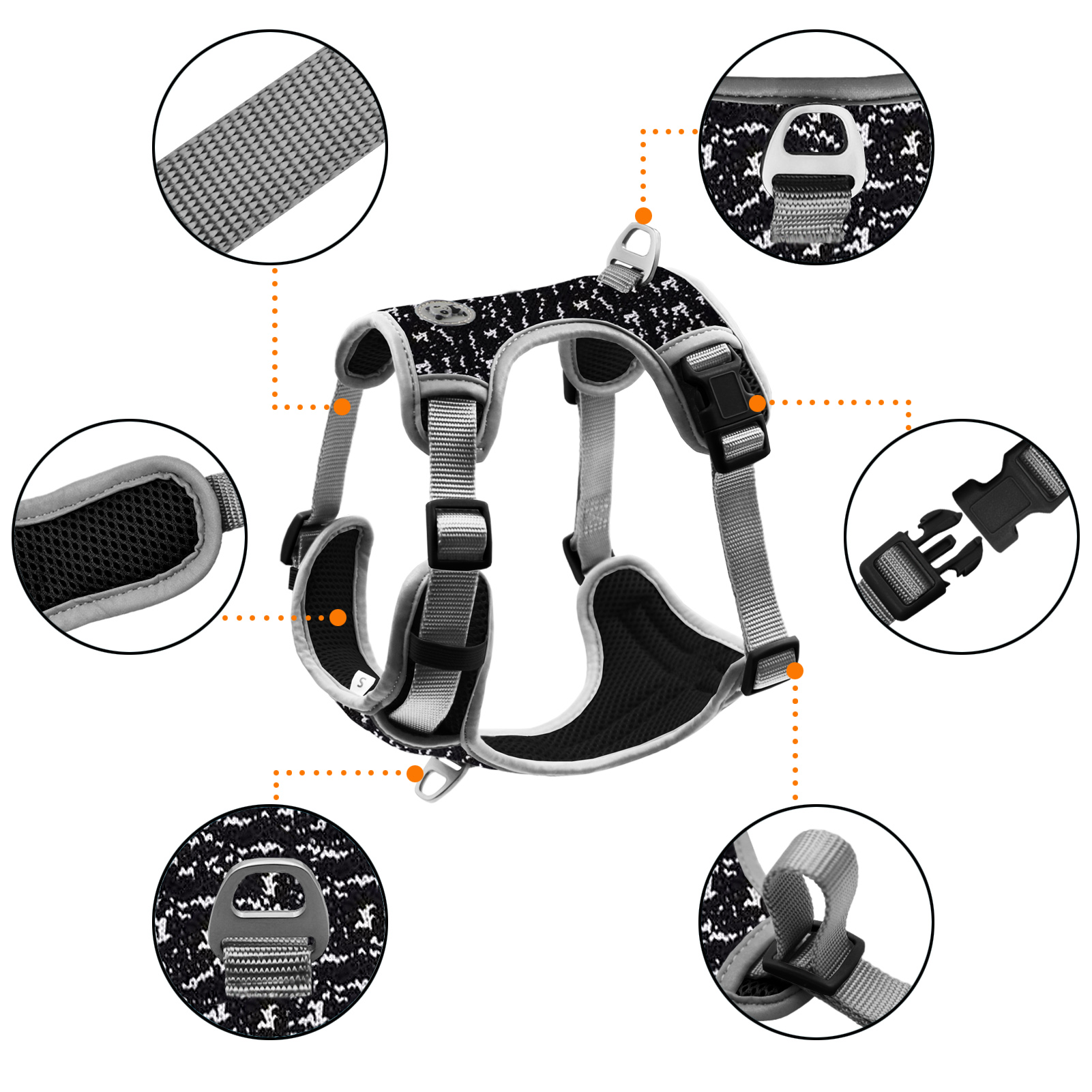 Dog Harness No Pull Adjustable Pet Harness Front Clip Heavy Duty Safe Dog Vest Soft Easy Control Harness for Small Medium Large Dogs