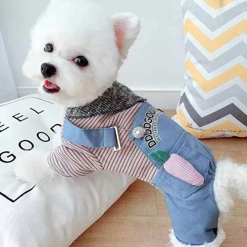 LOS ANDES Dog Denim Costumes Dog Clothes for Small Dogs Winter Puppy Jean Jacket Sling Costumes Little Puppy Sweater Pet Jumpsuits Cat Coats