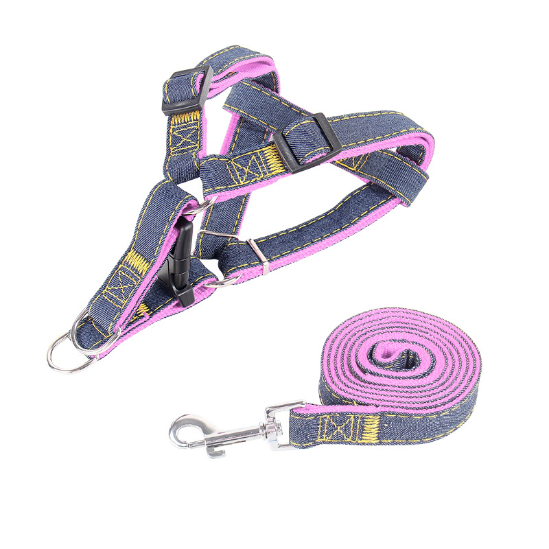 LOS ANDES Soft Touch Denim Harness & Rope Leash -Non-Slip Dog Leash & Adjustable Harness - Pet Body Harness Set for Training, Walking, Running