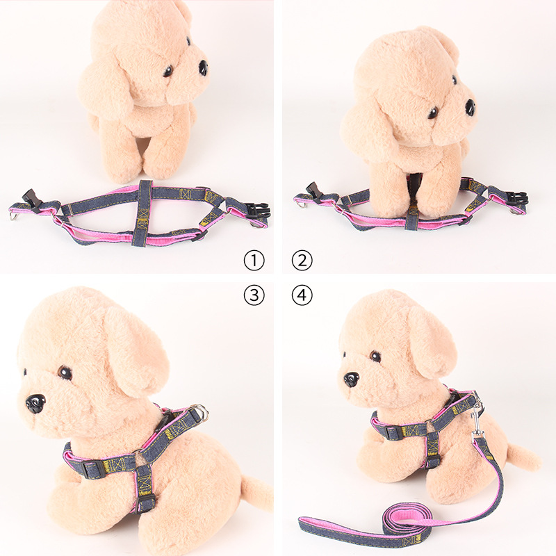 LOS ANDES Soft Touch Denim Harness & Rope Leash -Non-Slip Dog Leash & Adjustable Harness - Pet Body Harness Set for Training, Walking, Running