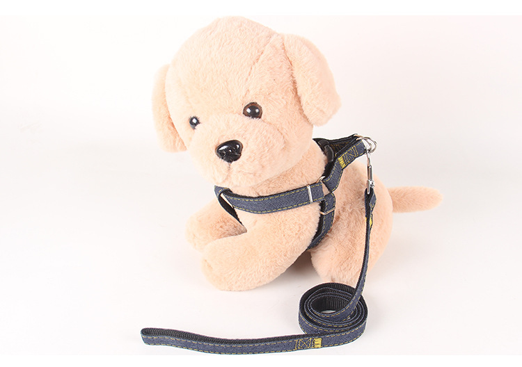 LOS ANDES Soft Touch Denim Harness & Rope Leash -Non-Slip Dog Leash & Adjustable Harness - Pet Body Harness Set for Training, Walking, Running
