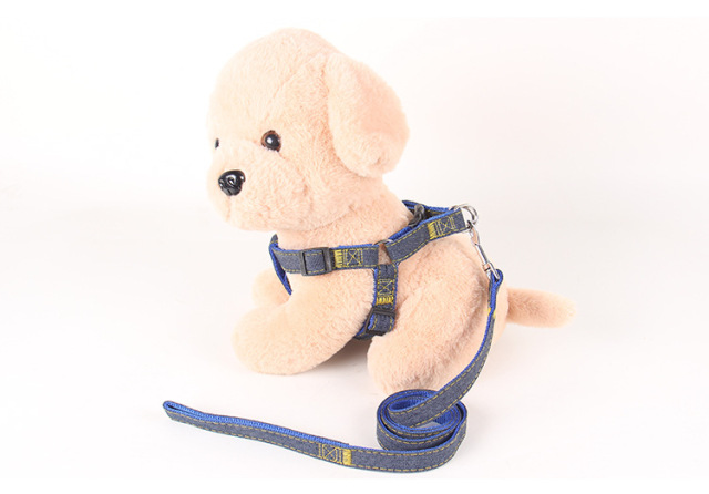 LOS ANDES Soft Touch Denim Harness & Rope Leash -Non-Slip Dog Leash & Adjustable Harness - Pet Body Harness Set for Training, Walking, Running