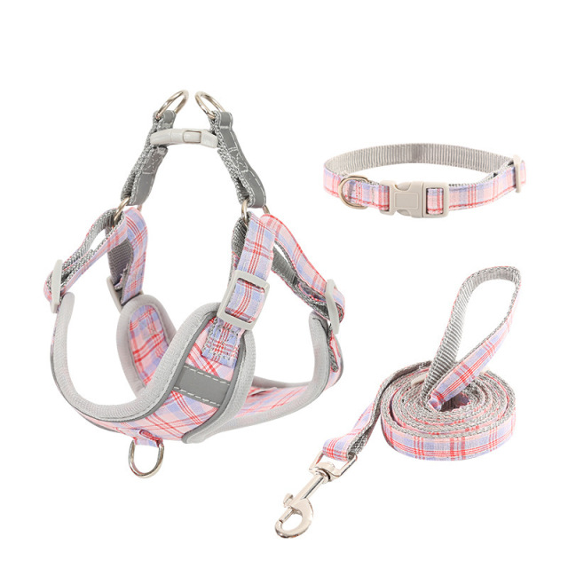 LOS ANDES No Pull Dog Harness with Leash and Collar Set, Adjustable Basic Nylon Step in Puppy Vest Outdoor Walking for Small Medium Dogs