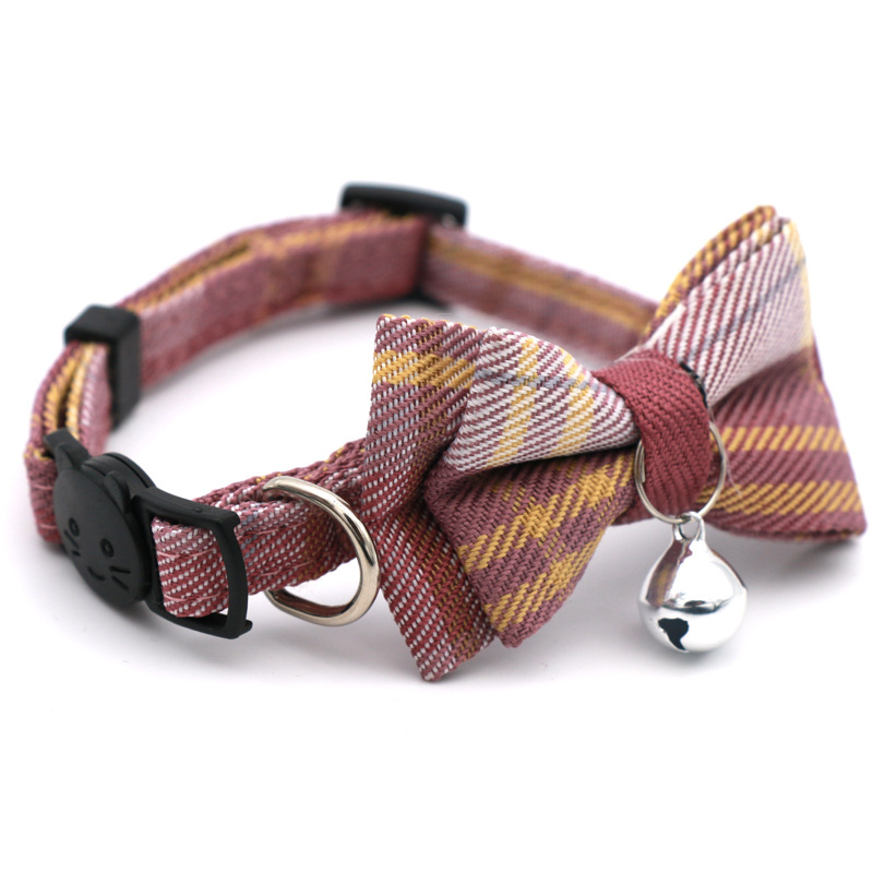 LOS ANDES Cat Collar Breakaway with Cute Bow Tie and Plaid Flower for Kitty Adjustable Safety